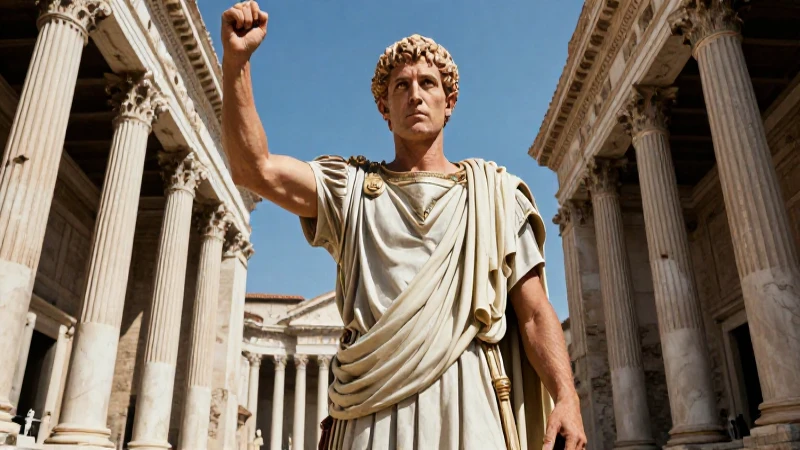 Plebeio romano imponente en un foro majestuoso