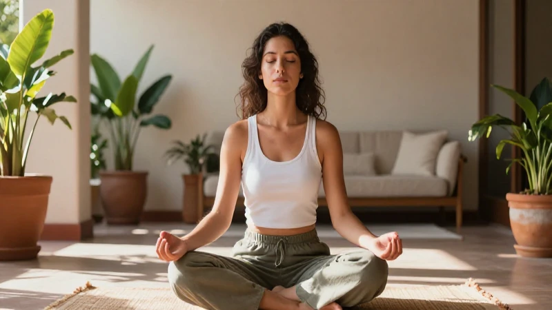 Plena conciencia: Cómo practicar atención plena en casa 6 Joven medita en casa, ambiente luminoso y detallado
