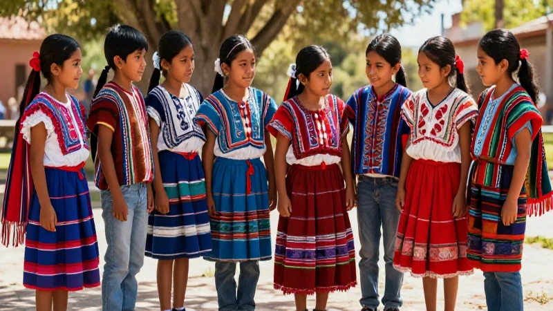 Pluricultural: Qué es, características y ejemplos clave 6 Niños mexicanos diversos colaborando con atuendos tradicionales