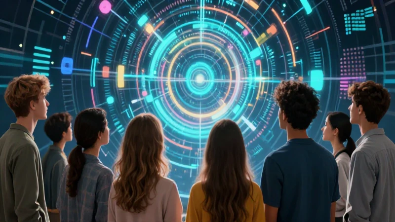Jóvenes miran visualización de datos vibrante