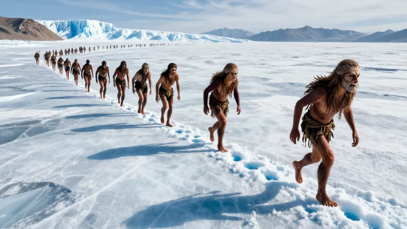 Poblamiento de América: Teorías y Resumen Históricos 8 Humanos migran a través de vastos glaciares en arte dinámico