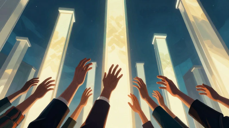 Columnas de democracia iluminadas por manos diversas