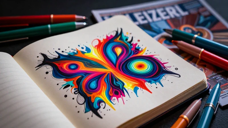 Abstract caligrama vibrante sobre cuaderno moderno