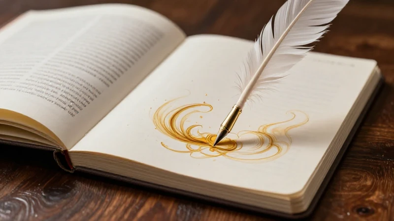 Pluma y cuaderno sobre madera con estética educativa