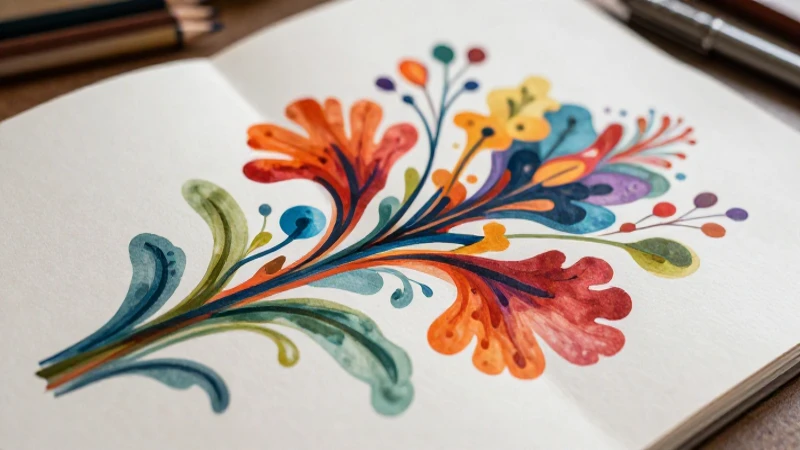 Arte caligrama floral vibrante sobre pergamino minimalista