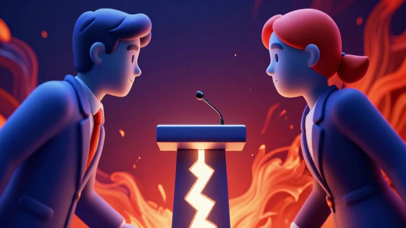 Figuras enfrentadas representan la división política dramática