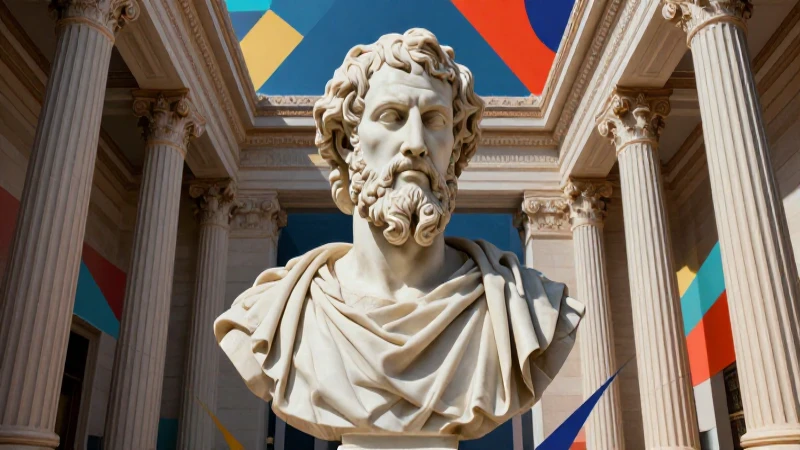 Busto de Sócrates con estética académica y geométrica