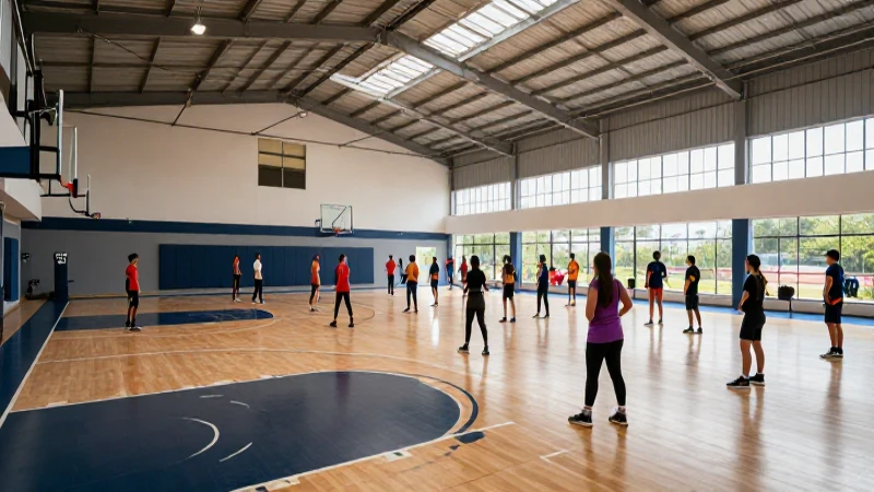 Polideportivos: Definición y Concepto Esencial Explicado 6 Gimnasio multifuncional moderno con estudiantes