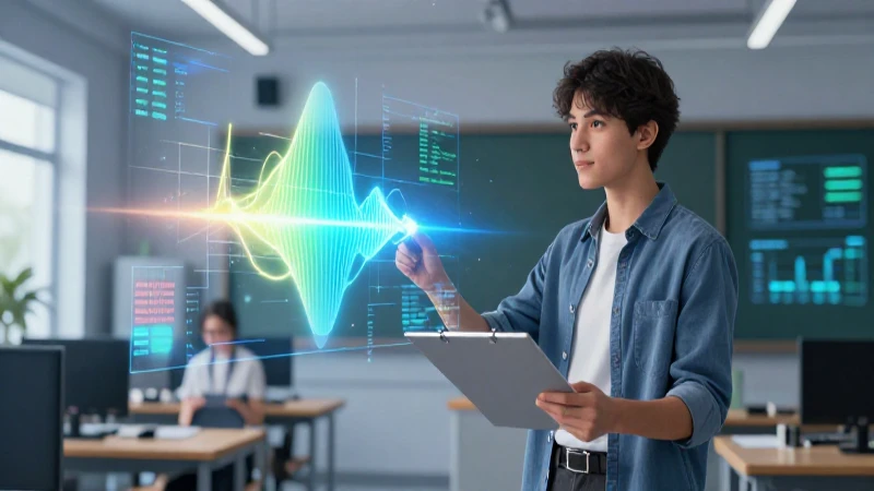 Estudiante analiza datos lumínicos en aula moderna