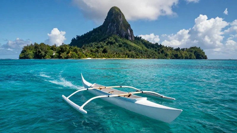 Canoa polinesia en hermoso mar tropical vibrante