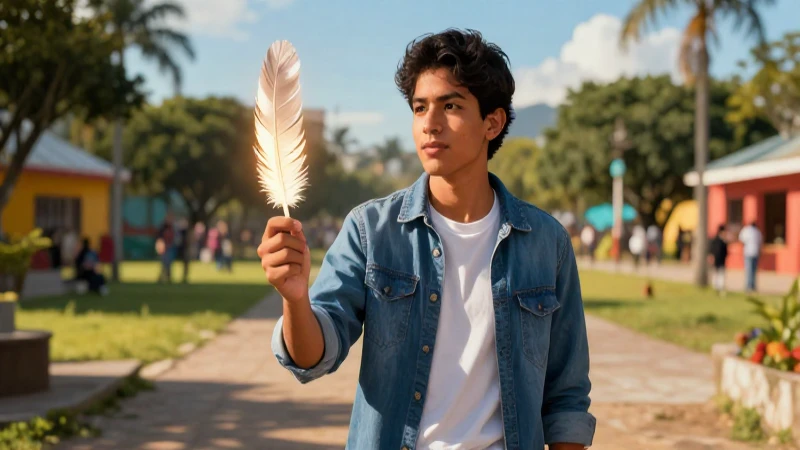 Joven estudiante simboliza libertad con pluma