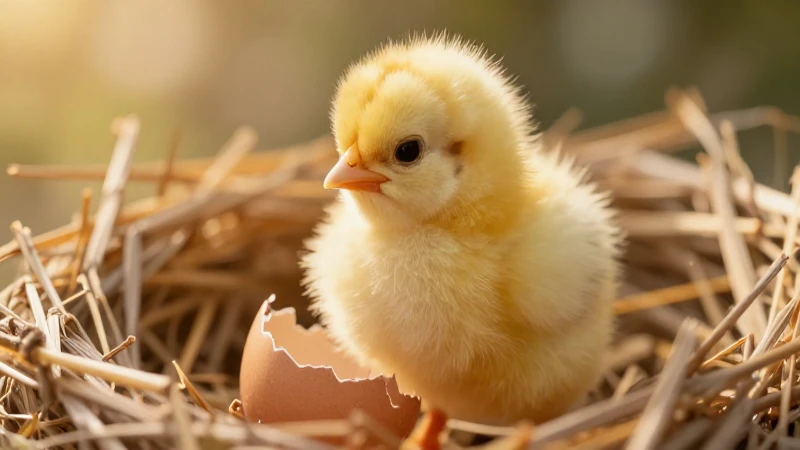 Gallito amarillo emerge de huevo