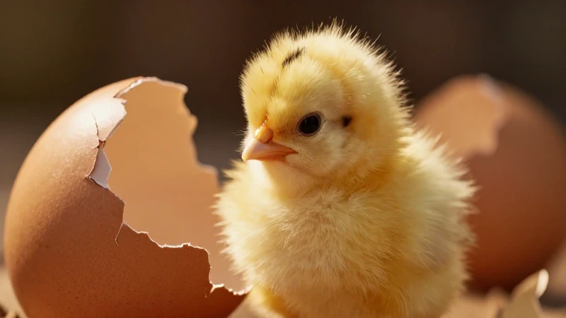 Pollito amarillo emerge con luz dorada