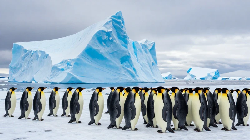 Pingüinos majestuosos en paisaje antártico