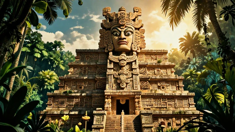 Dios Hun Hunahpú maya en selva exuberante