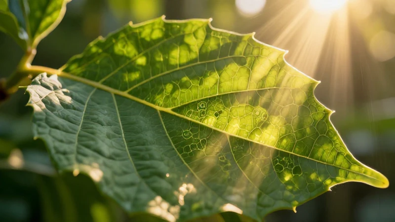 Detalle botánico de hoja bajo luz dorada