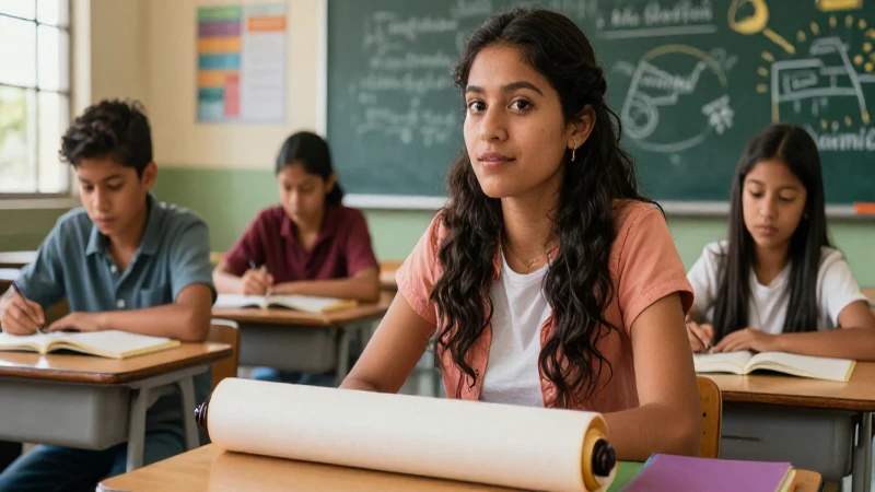 Potencia la enseñanza de la SEP con la literatura asiática: descubre su valor educativo 4 Profesora mexicana creativa en aula vibrante y moderna