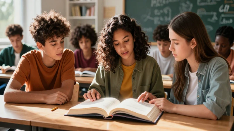 Por un Chile que lee: Fomentando la lectura en la sociedad 9 Estudiantes concentrados en un libro luminoso en un aula