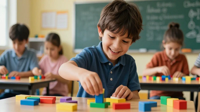 Evita accidentes: Cómo prevenir que las cosas caigan y resolverlo 4 Niño aprende seguridad con bloques en clase