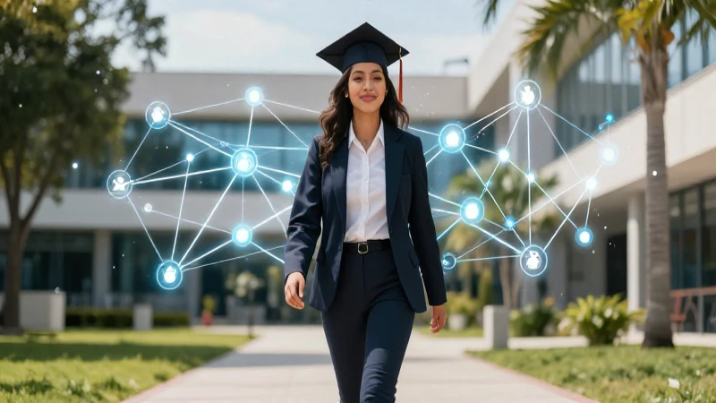 Graduado mexicano en campus moderno digital