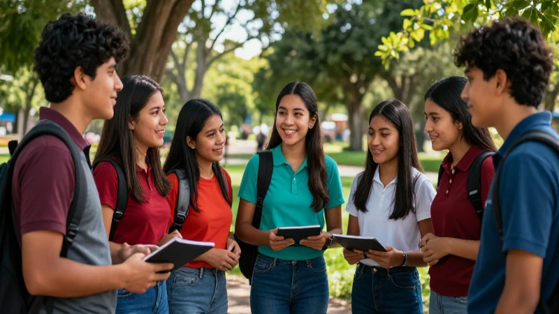 Estudiantes mexicanos colaboran en un parque vibrante