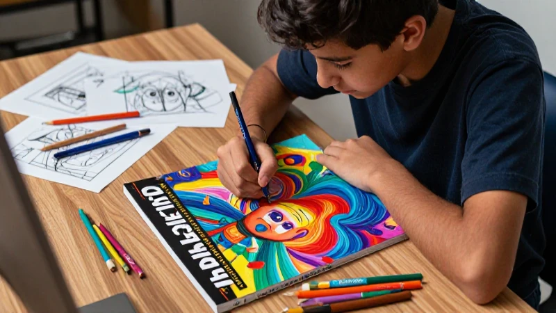 Estudiante mexicano creando arte vibrante y dinámico