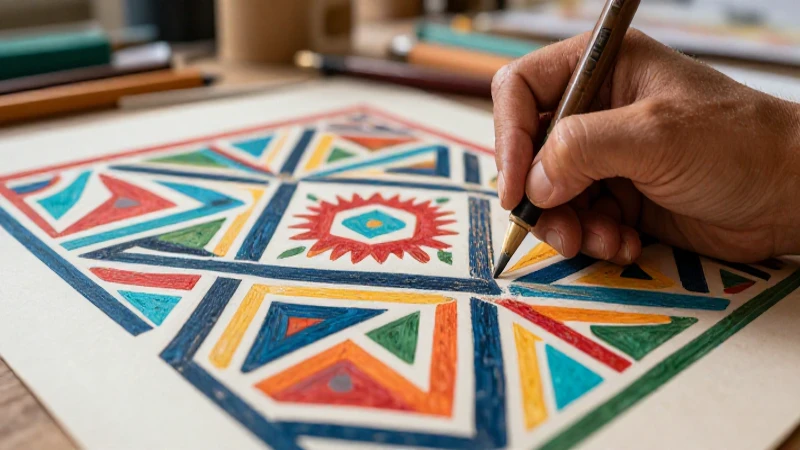 Sello de arte geométrico mexicano vibrante y detallado