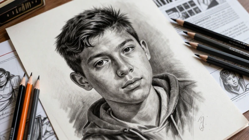 Retrato detallado de estudiante mexicano en un entorno artístico