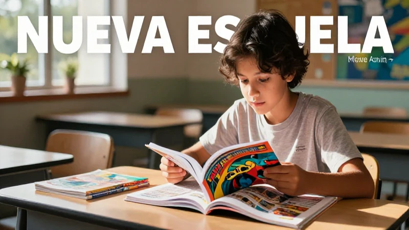 Estudiante leyendo en entorno educativo vibrante