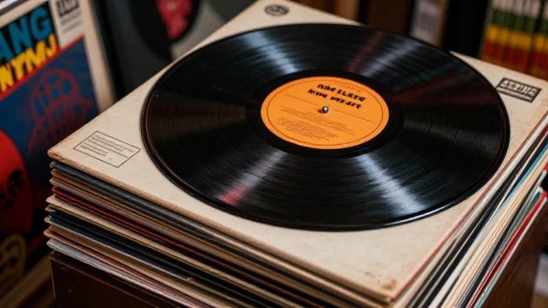 Vinilos vintage icónicos en composición cinematográfica