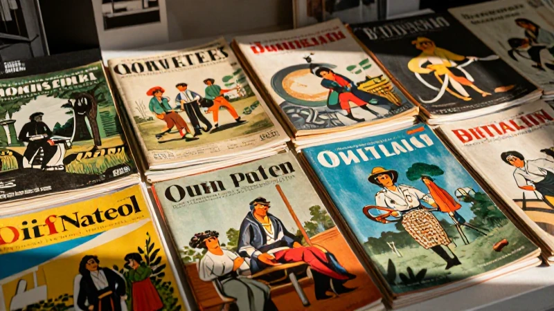 Revistas antiguas coloridas con luz cinematográfica