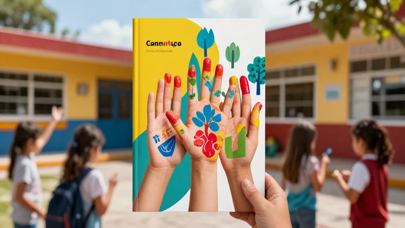 Diseño educativo vibrante en una portada escolar moderna