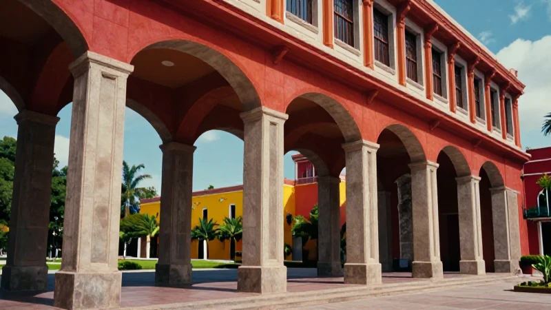 Ilustración fotorrealista de pórtico moderno y educativo