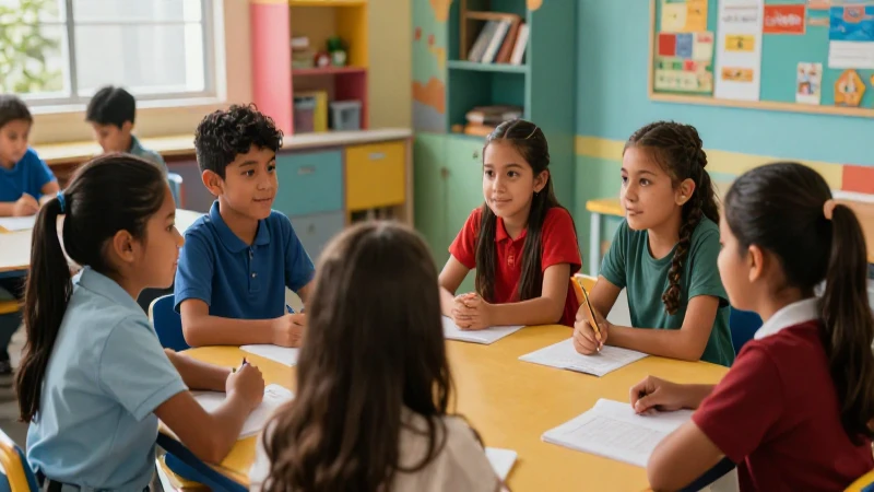 Estudiantes mexicanos conversan en un ambiente educativo vibrante