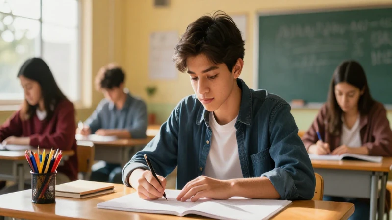 Estudiante mexicano trabaja concentrado bajo la luz solar