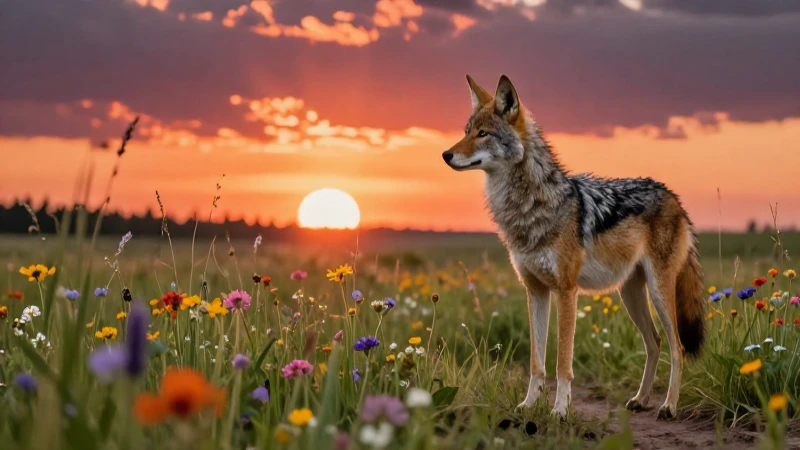 Coyote majestuoso en vibrante atardecer de pradera