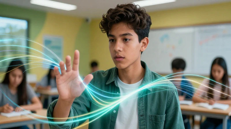 Estudiante mexicano en un entorno de aprendizaje vibrante
