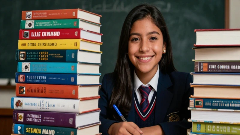 Ahorra dinero: libros de texto de segunda mano al mejor precio 5 Estudiante sonriente con libros de segunda mano para ahorrar