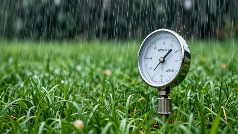 Gauges show rain on vibrant green earth