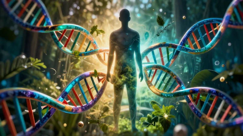 Predisposición: definición, concepto y sus implicaciones 4 Ilustración científica vibrante de ADN y naturaleza