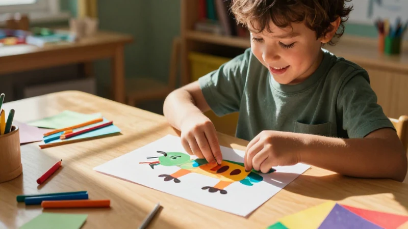 Preescolar: Actividades Divertidas para Aprender en Casa 5 Niño feliz crea animal de papel con luz cálida