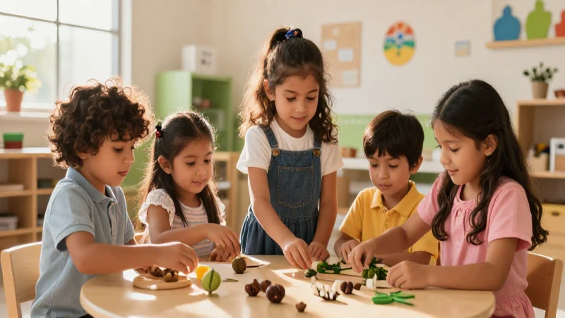 Niño mexicano explorando naturaleza en un aula moderna