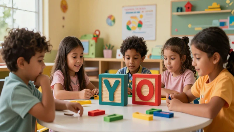 Niños alegres aprenden con bloques vibrantes