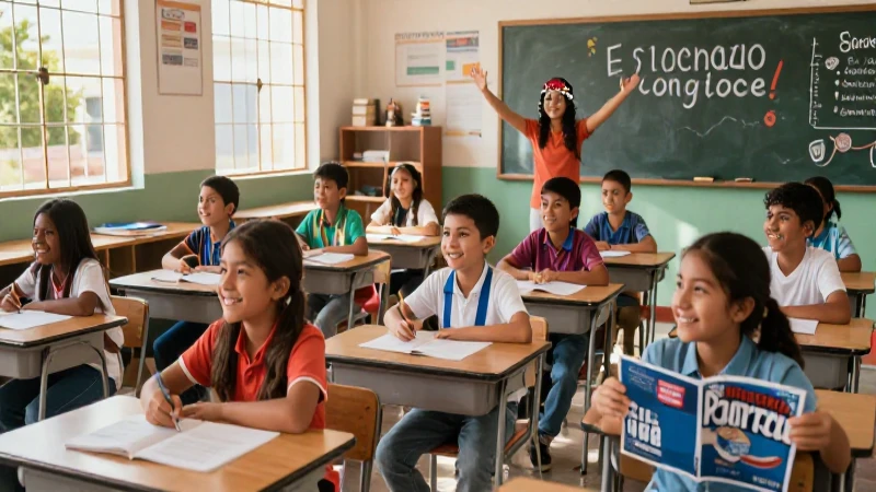 Ilustración educativa de niños aprendiendo pregones