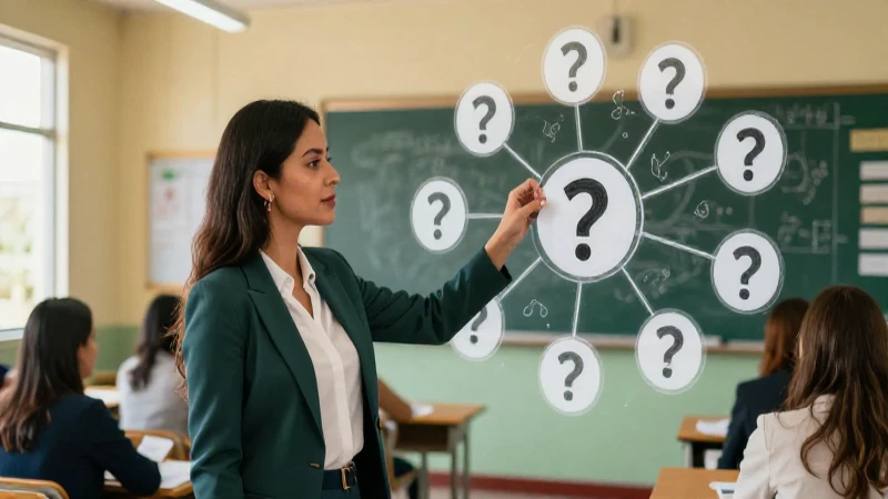 Profesora analizando mapa conceptual en clase moderna