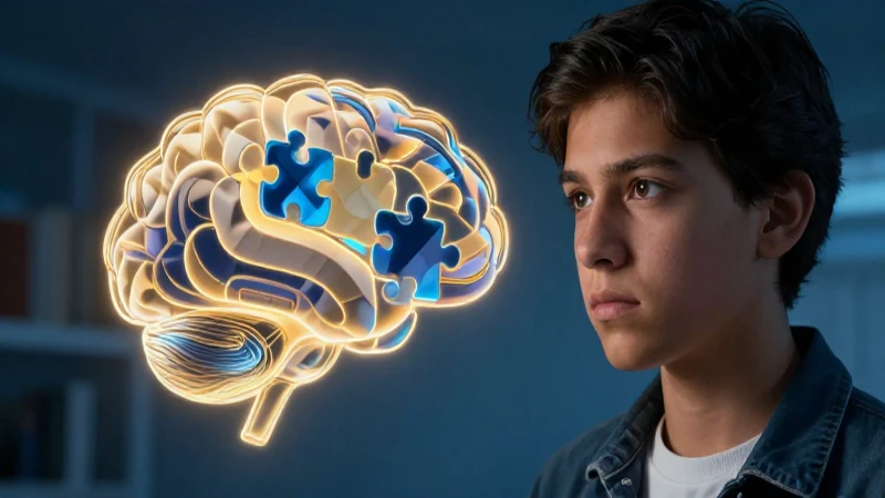 Joven estudiante moderno enfocado, diseño abstractivo y dinámico