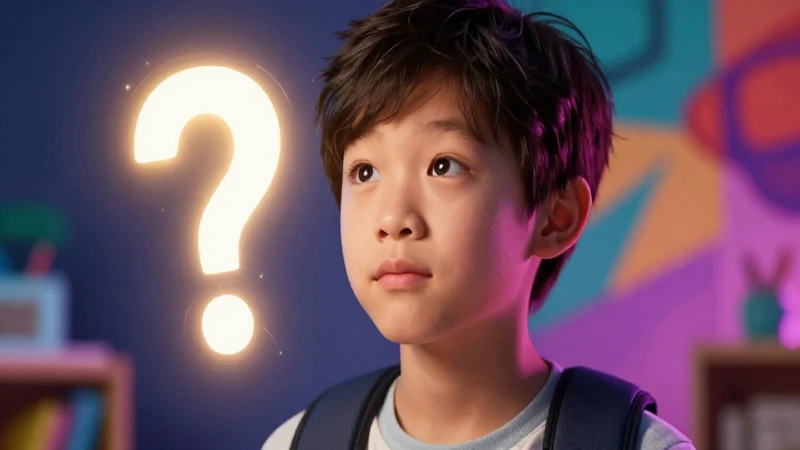 Joven curioso con signo de pregunta flotante