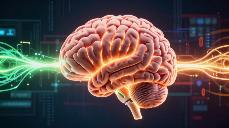 Ilustración educativa de cerebro abstracto con caminos luminosos