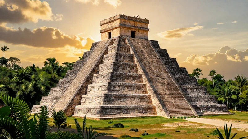 Pirámide mesoamericana en vibrante selva mexicana