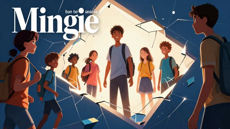 Niños rompen barrera geométrica luminosa y vibrante